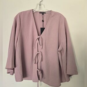 Adrianna Papell Light Mauve Tie Front Blouse NWT | Boho Bell Sleeve Top Size L